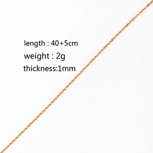 Detail view of 1mm thin gold stainless steel chain with 40+5cm length and 2g weight