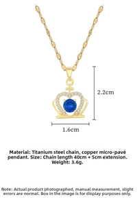 Detail of titanium steel crown necklace with blue gem and 45cm adjustable chain