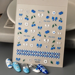 Blueberry and bowknot nail art stickers set with floral patterns for cute DIY manicure