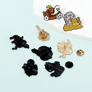 Creative Halloween ghost and pumpkin metal enamel pins set with gold and black butterfly clasp