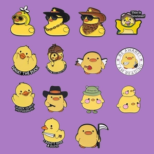 Lot de 12 pin's canards jaunes mignons avec citations rigolotes sur fond violet