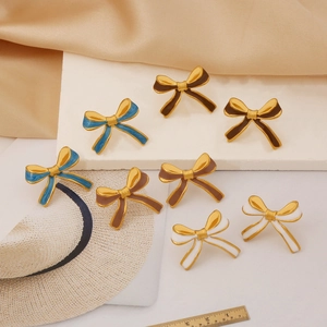 Stainless Steel Bowknot Stud Earrings Vintage Enamel Drip Oil Bow Jewelry For Women Elegant Retro Ins Style Accessories