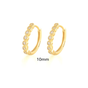 Detail of 10mm S925 sterling silver gold plated hoop earrings with white zircons