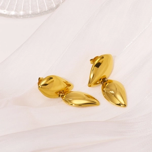 Polished 18k gold plated double-layered geometric teardrop earrings for women
