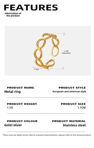 Detailed view of hollow oval geometry ring with 1.7cm diameter and adjustable size