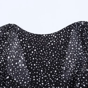 Women's summer black polka dot sleeveless dress in sheer chiffon fabric for party