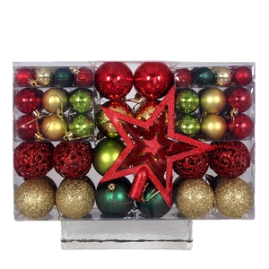 101-piece Christmas ball set with glitter star tree topper in transparent PVC box