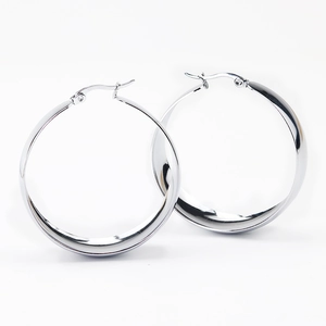 Minimalist wide silver stainless steel hoop earrings with high-polished mirror finish