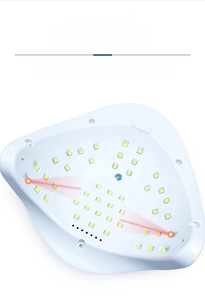 Detail of the white nail lamp interior showing UV LED beads and intelligent infrared sensor