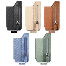 Universal PU leather phone card holder wallet with zipper closure in five varied colors
