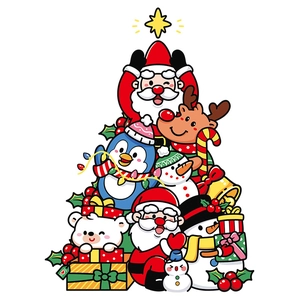 Christmas tree sticker set with Santa, reindeer and snowman for glass window decor