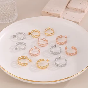 Boucles D'oreilles Créoles À Maillons Creux Acier Inoxydable Plaqué Or 18 Carats Forme En C Pour Femmes
