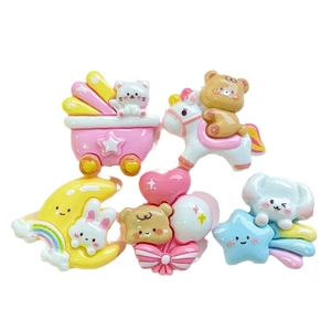 Five pieces set of cartoon resin charms featuring animals for DIY hairpins and phone cases