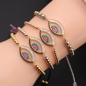 Evil Eye Bracelet Copper Cubic Zirconia Adjustable Handmade Bohemian Fashion Women Jewelry Lucky Gift