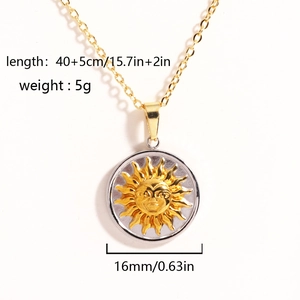 Titanium steel sun face pendant necklace on O-chain with size and weight metrics