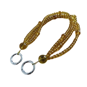 Amber translucent beaded handbag strap with silver metal circular snap hook rings