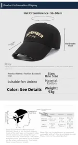 Size chart for cotton baseball cap showing 10cm brim and adjustable 56-60cm circumference