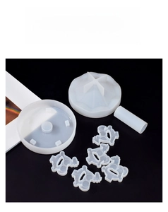 Detailed set of clear silicone carousel molds with cartoon character resin casting pieces