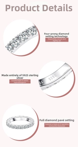 Close-up of S925 sterling silver stamp and 23 sparkling moissanite stones in 4-prong setting