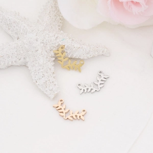 Leaf-shaped mirror stainless steel connectors in gold, silver, and rose gold finishes