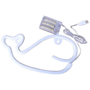 Blue whale LED neon sign with dual USB or battery power options for wall decoration