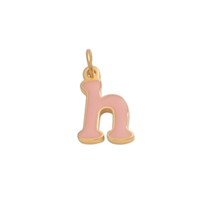 Detailed view of a gold-edged pink enamel lowercase letter h pendant for jewelry DIY