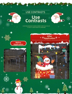 Detailed comparison of Christmas snowman and snowflake static stickers on a glass window