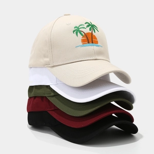 Casquette De Baseball Brodée Palmier Coton Visière Courbée Plage Été Protection Solaire Chapeau Réglable Unisexe
