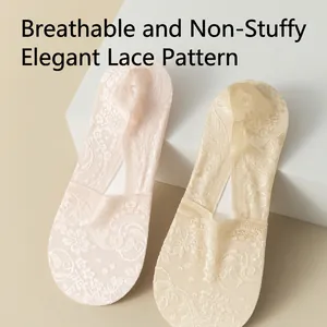 Lace floral invisible low cut boat socks for women in soft pink and beige colors