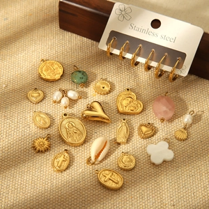 DIY Jewelry Pendants Charms Stainless Steel Gold Plated Religious Heart Cross Star Sun Moon Coin Shell For Crafting