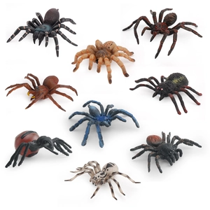 Set of 9 realistic toy spiders including black widow and tarantula for kids play
