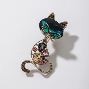 Alloy Rhinestone Cat Brooch Pin Colorful Crystal Animal Shape Jewelry For Women Elegant Sweater Accessory