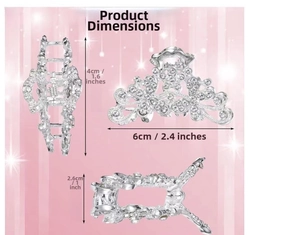 Silver alloy hair claw clip set with clear rhinestones in elegant scroll pattern