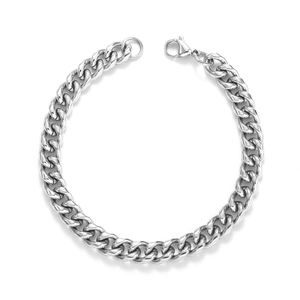 Classic silver stainless steel Cuban link bracelet for men with secure lobster clasp