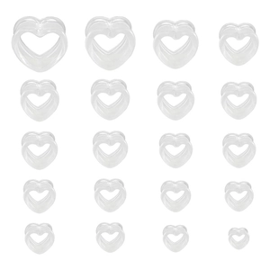 Set of clear heart-shaped acrylic ear gauges and tunnels in various sizes 4mm-25mm