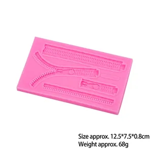 Pink silicone zipper mold for fondant cake borders, measuring 12.5x7.5x0.8cm and 68g