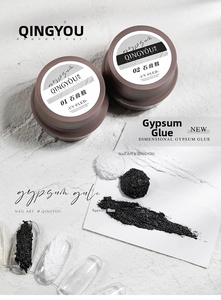Macro texture of 3D embossed gypsum nail gel in black and white for nail art