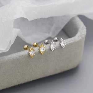 925 Sterling Silver Zircon Stud Earrings Delicate Mini Geometric Screw Back Ball Ear Nut Fashion Jewelry