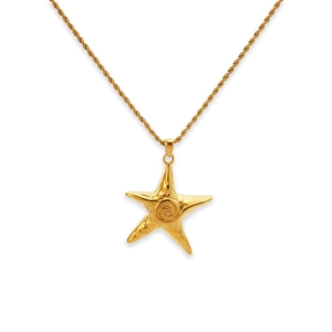 18k gold plated starfish pendant necklace with twisted rope chain for beach style