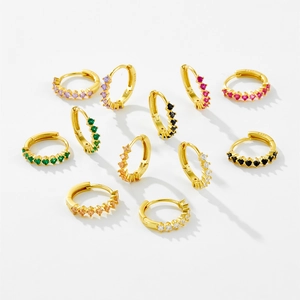 S925 sterling silver gold plated hoop earrings with colorful zircon stones inlay