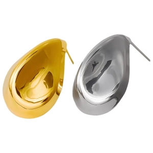 Sleek 304 stainless steel teardrop earrings in 18k gold and silver mirror finish