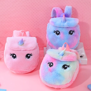 Niedlicher Einhorn-Plüschrucksack für Mädchen mit Kunstfell und glitzerndem Horn