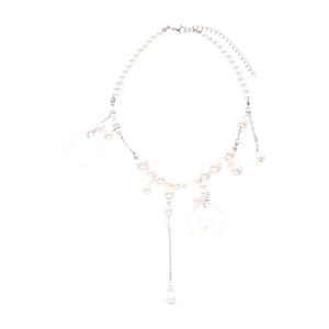 Chic beach style pearl necklace with clear acrylic beads and asymmetrical fringe drop