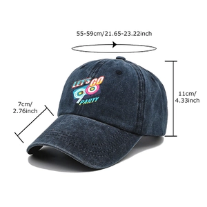 Retro 90s navy washed cotton baseball cap with rainbow party print and adjustable fit
