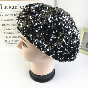 Béret À Paillettes Pour Femmes Chapeau D'artiste Scintillant Mode Polyester Bling Coiffe Pour Fête Automne Hiver