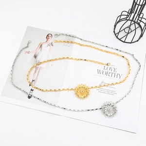 Luxurious gold and silver sunflower waist chain belt with vintage metal link design