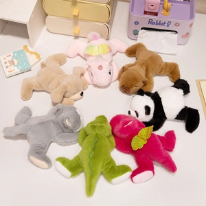Plush animal toy set including panda unicorn and dinosaur in various pastel colors