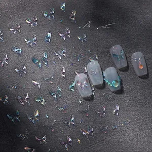 Macro view of M-563 holographic butterfly nail stickers with relief and laser effect