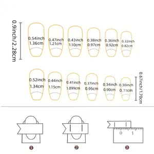 Size guide for short ballet press-on nails with measurement steps and dimensions
