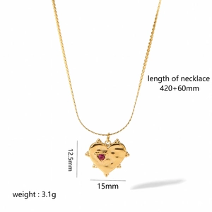 Detailed size chart for 18k gold heart pendant necklace with red cubic zirconia stone